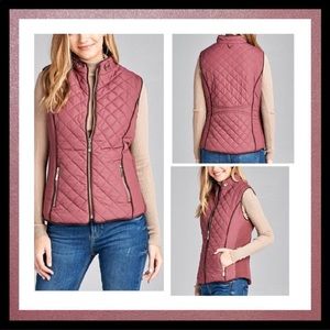 OLIVIA - Mauve Faux Shearling Quilted Vest